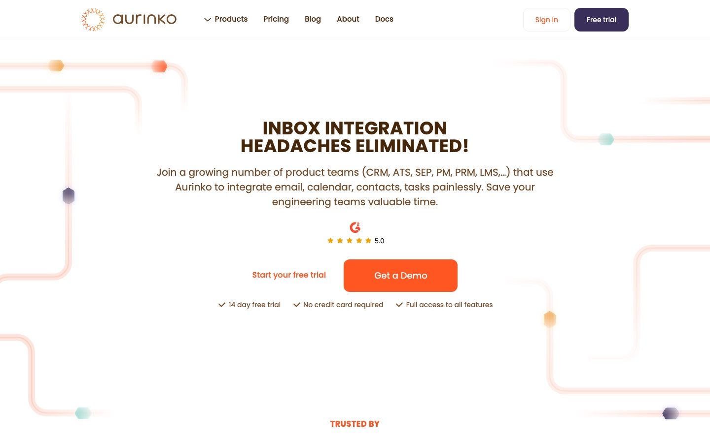Aurinko homepage: unified email, calendar, and contacts integration API