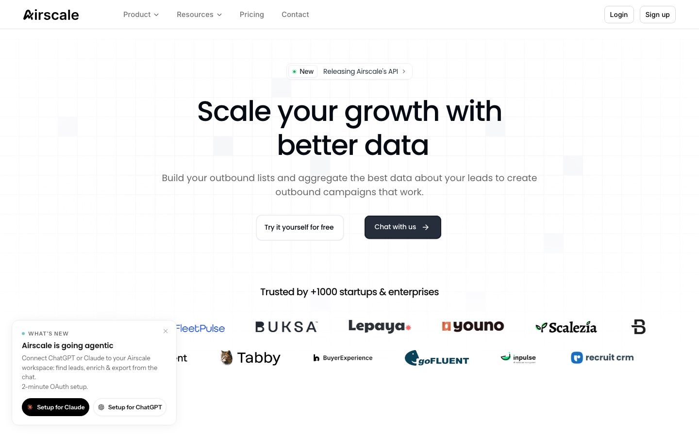 Airscale homepage: scale your growth with better data for outbound lists