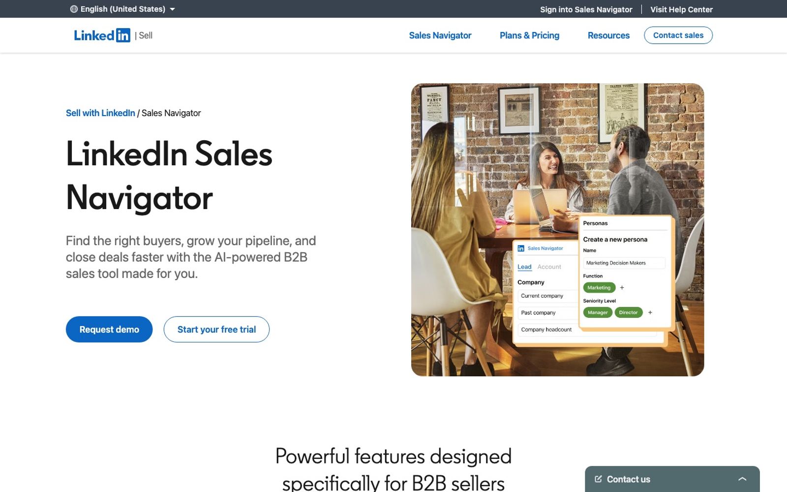 LinkedIn Sales Navigator homepage presenting its sales intelligence and search tools