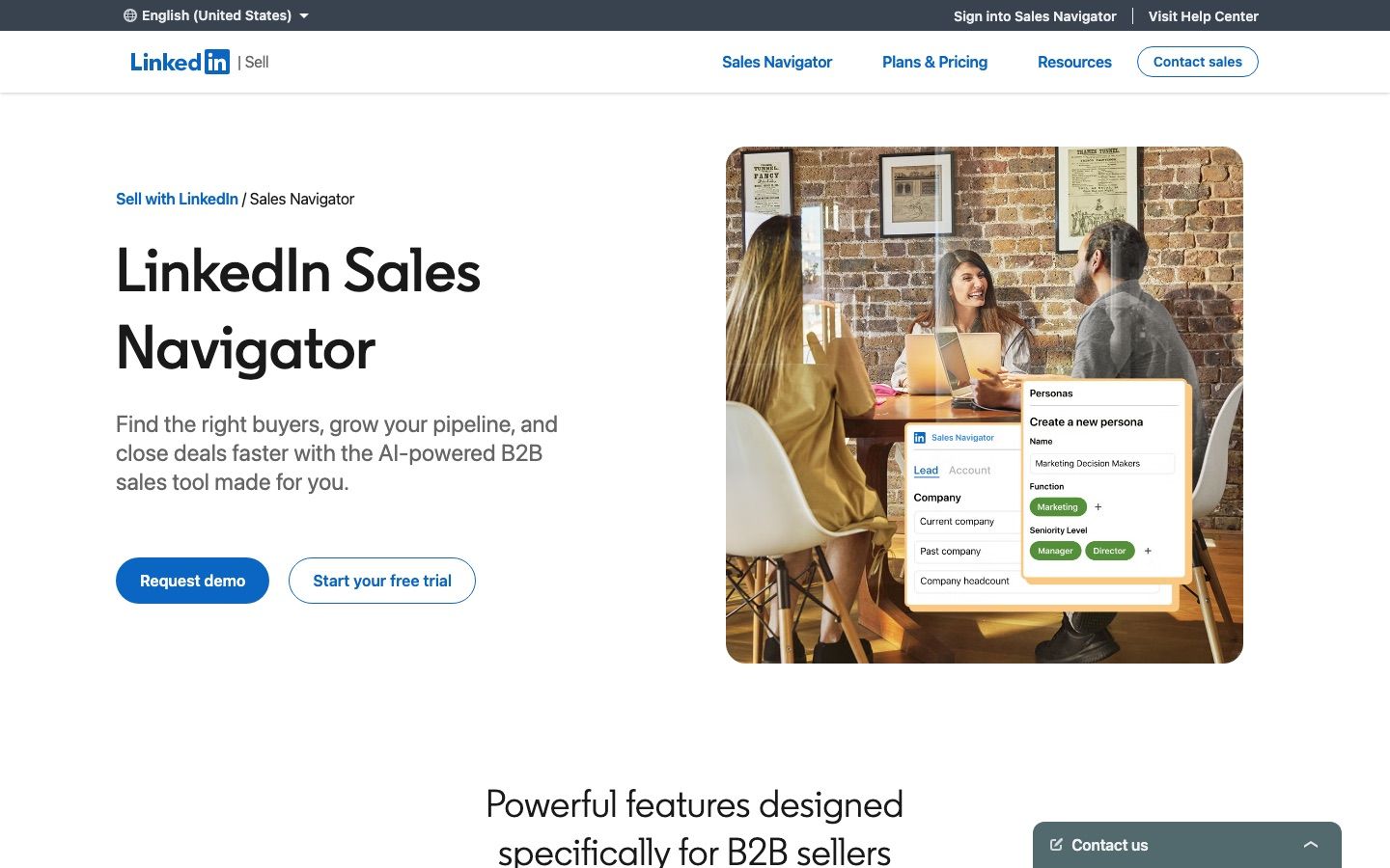 LinkedIn Sales Navigator homepage presenting its sales intelligence and search tools