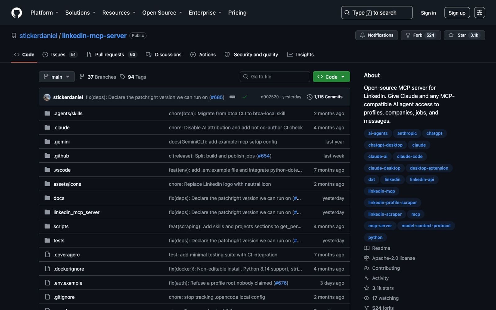 The linkedin-mcp-server repository on GitHub, the self-hosted open-source option
