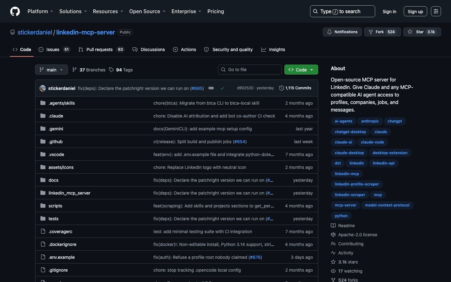 The linkedin-mcp-server repository on GitHub, the self-hosted open-source option