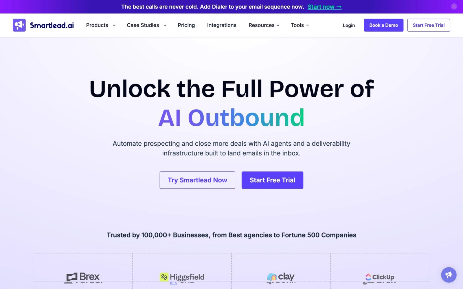 Smartlead homepage showing its cold email sending platform