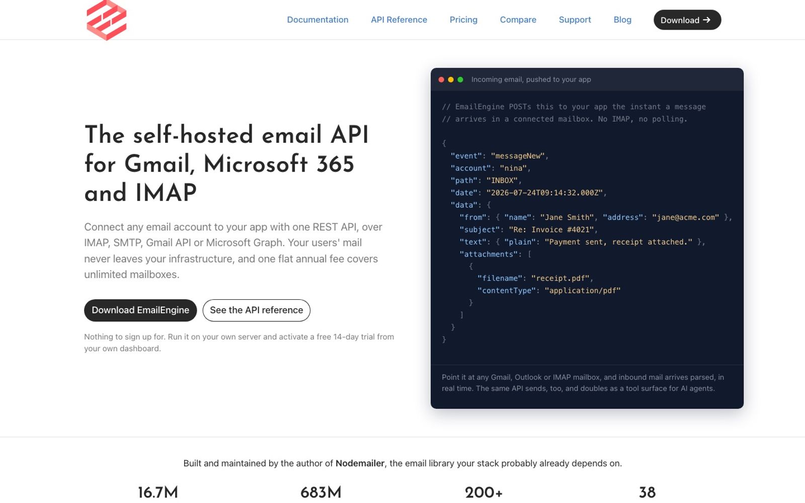 EmailEngine homepage: self-hosted email API for IMAP and SMTP accounts