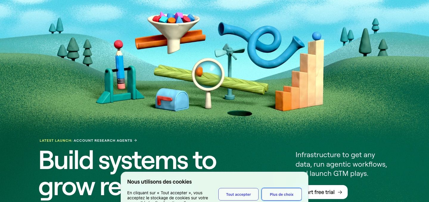 Clay homepage: infrastructure to get any data, run agentic workflows, and launch GTM plays