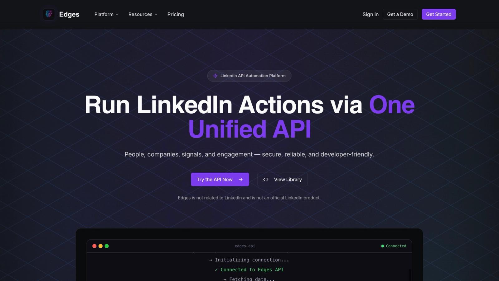 The Edges homepage, the LinkedIn actions API this guide finds alternatives to