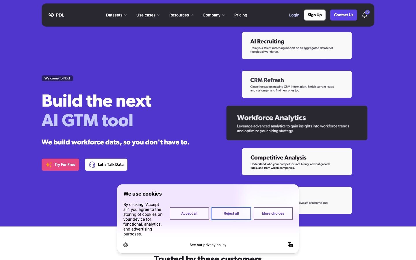 People Data Labs homepage presenting its B2B person and company data API