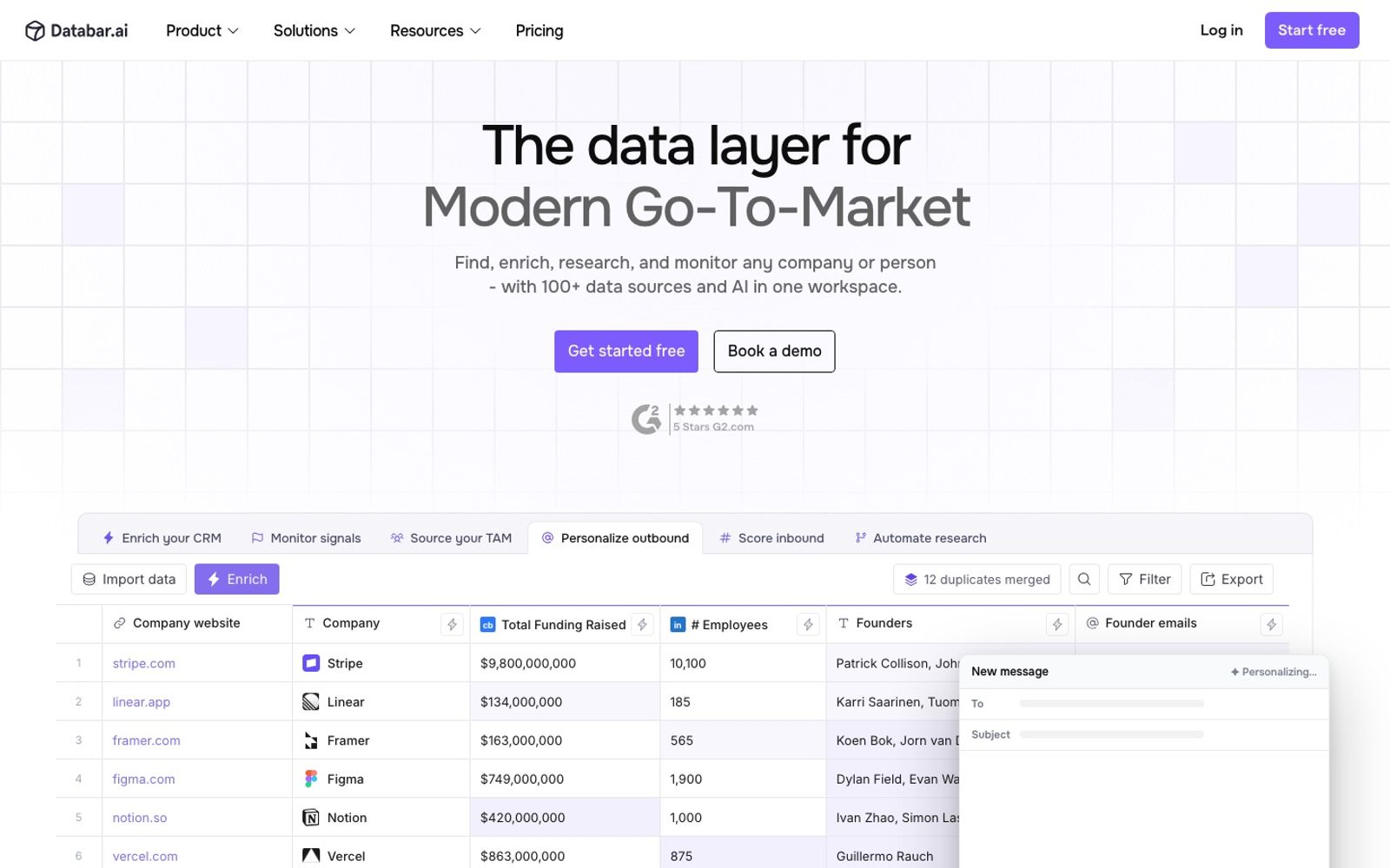 Databar homepage: the data layer for modern go-to-market with 100+ data sources