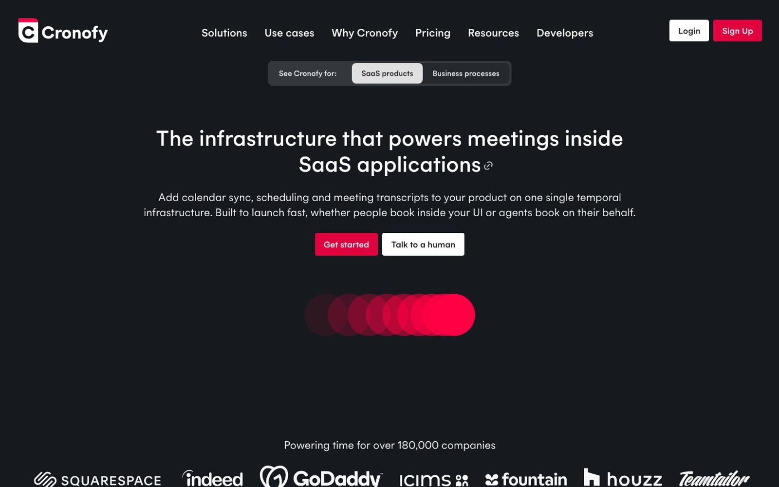 Cronofy homepage: calendar sync and scheduling infrastructure for SaaS applications