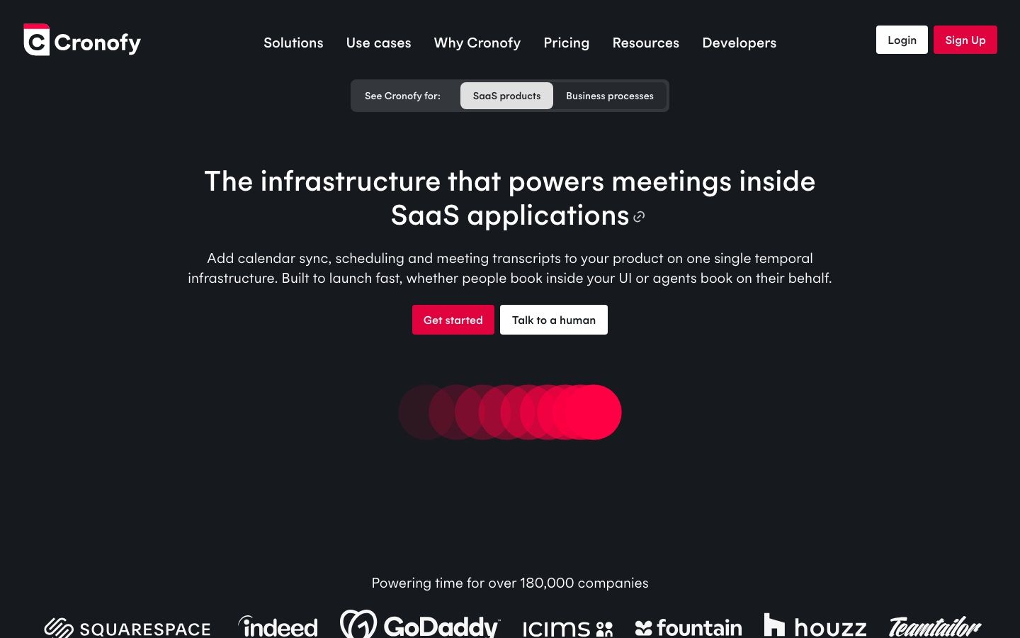 Cronofy homepage: calendar sync and scheduling infrastructure for SaaS applications