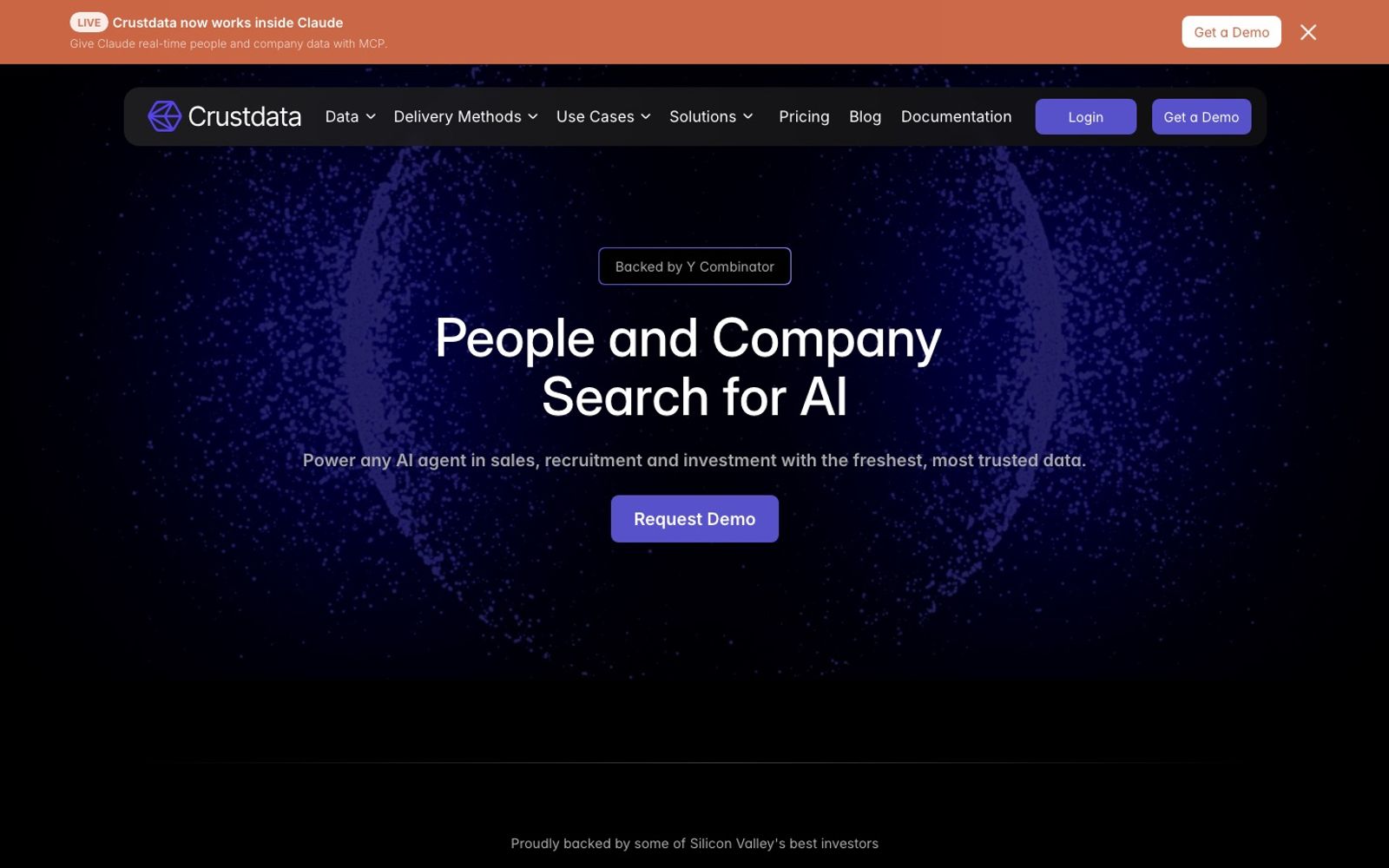 Crustdata homepage: people and company search for AI, backed by Y Combinator