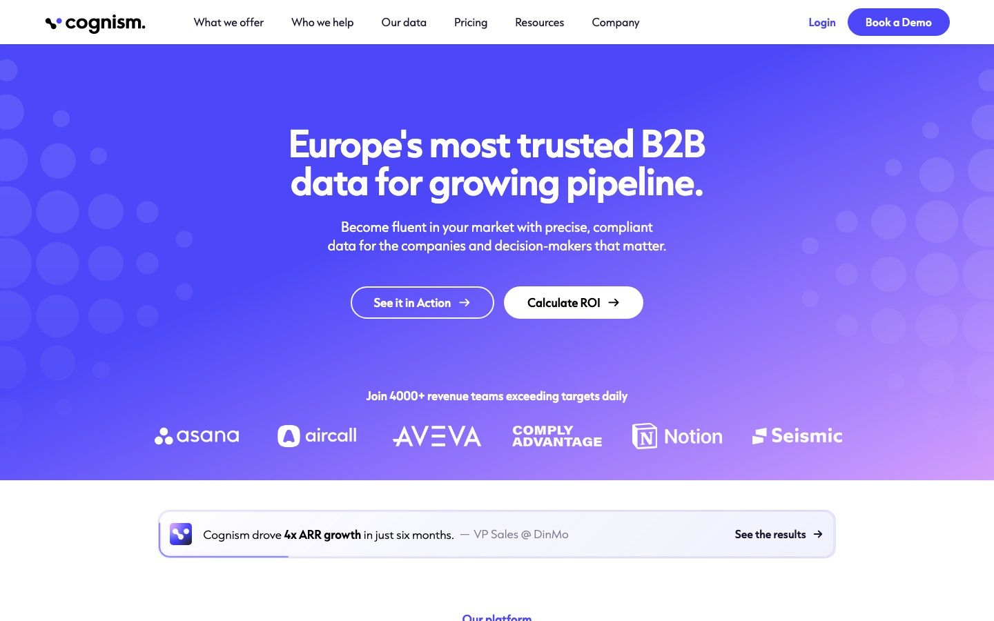 Cognism homepage presenting its B2B contact data platform with phone-verified mobile numbers