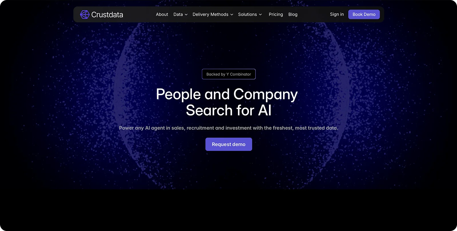 Crustdata landing page presenting real-time people and company data APIs