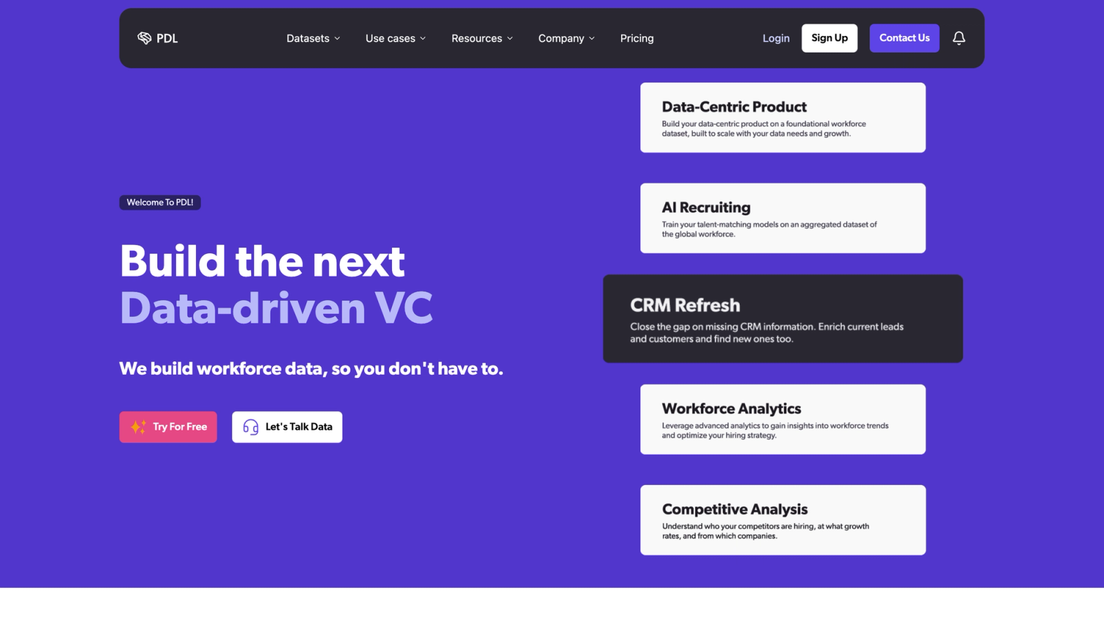People Data Labs homepage presenting its B2B person and company data API