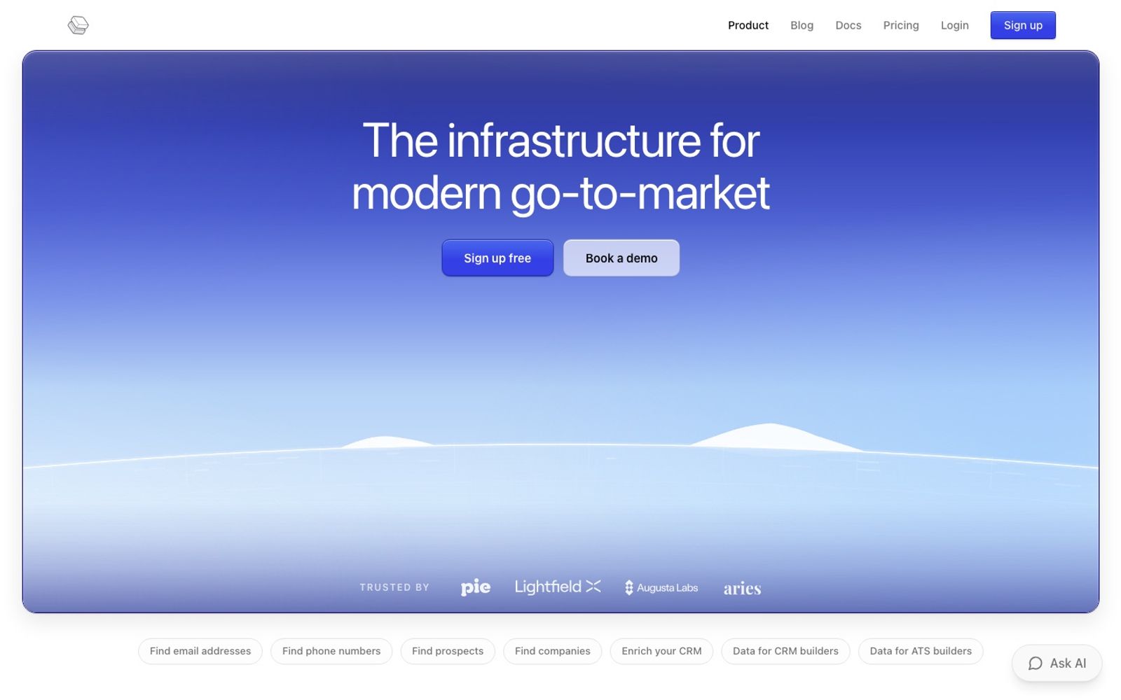 Pipe0 homepage: the infrastructure for modern go-to-market