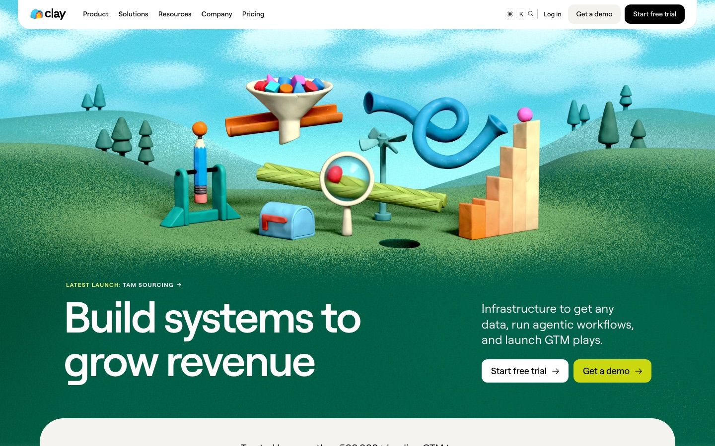 Clay homepage presenting its data enrichment and go-to-market orchestration platform