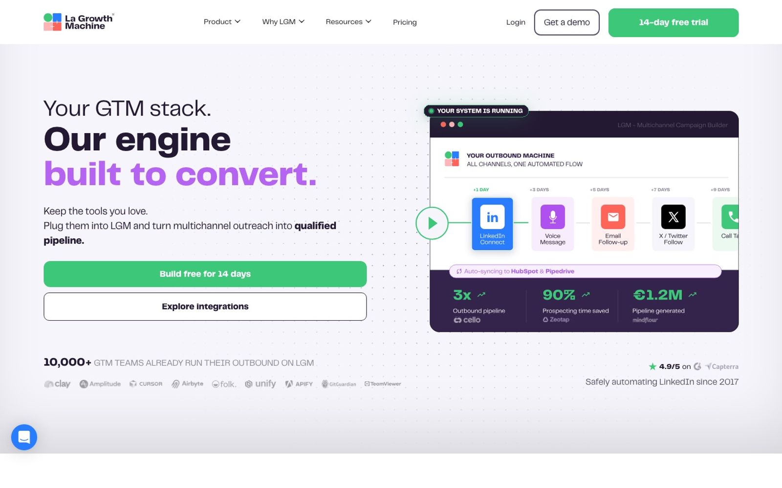 La Growth Machine homepage presenting its multichannel outreach tool