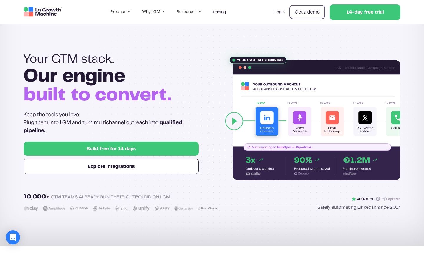 La Growth Machine homepage presenting its multichannel outreach tool