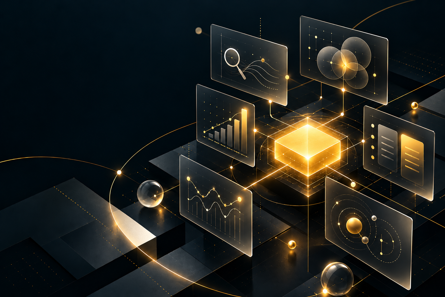 Futuristic analytics illustration representing Google Ads optimization and performance tracking.