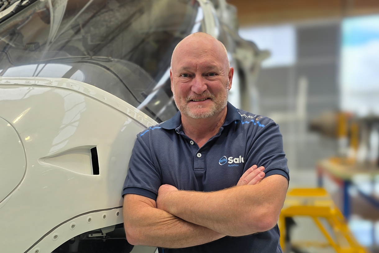 Pete Hatley headshot taken in helicopter hangar