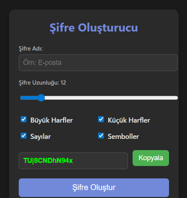 Rastgele Şifre Oluşturucu