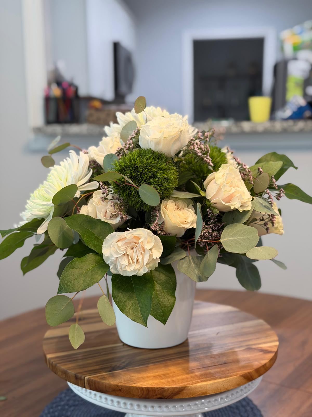 White roses and mums
