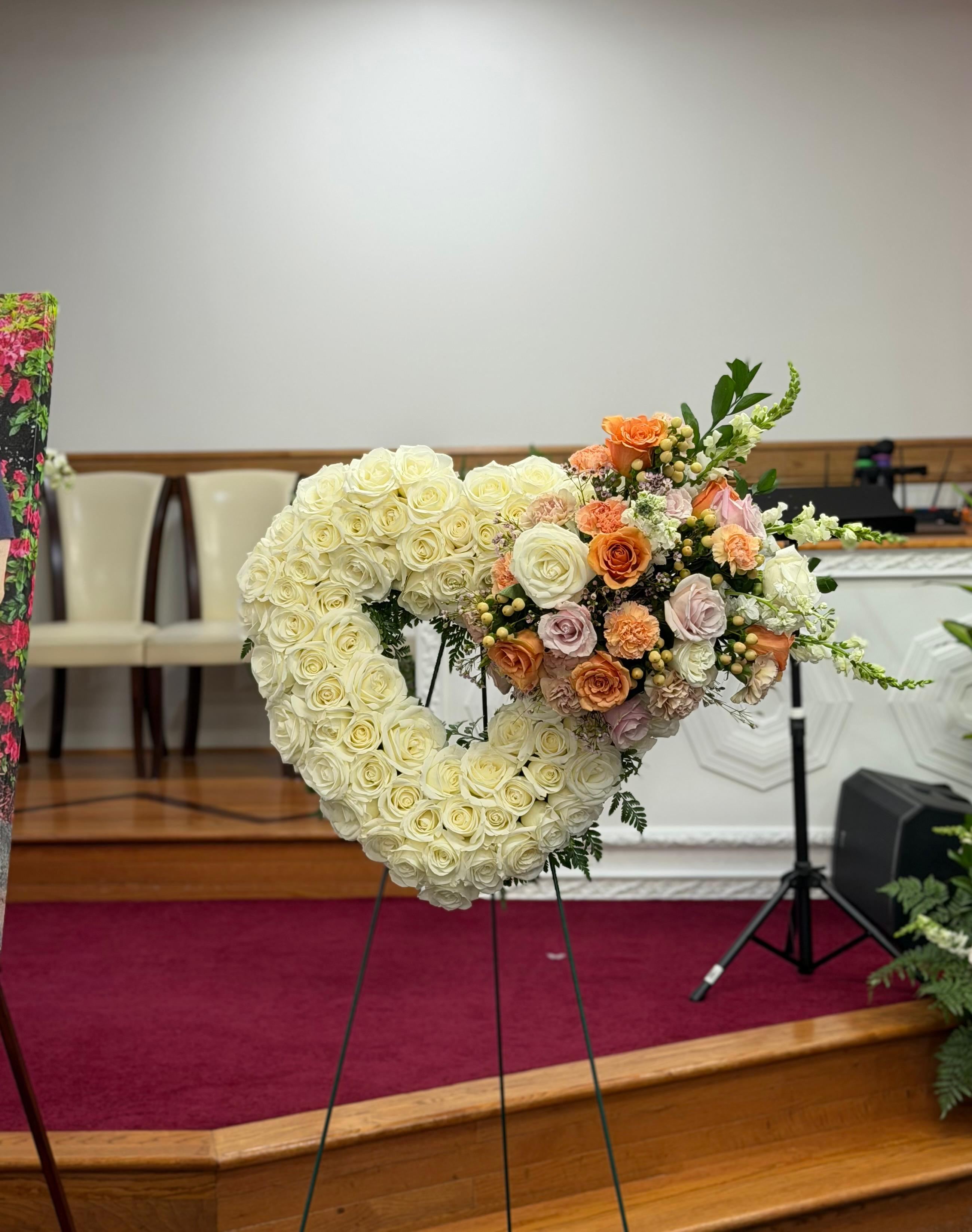 White floral heart created for a memorial service