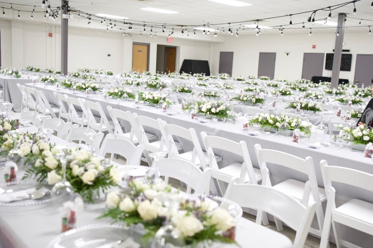 Medrano Flores wedding reception room with floral tablescapes