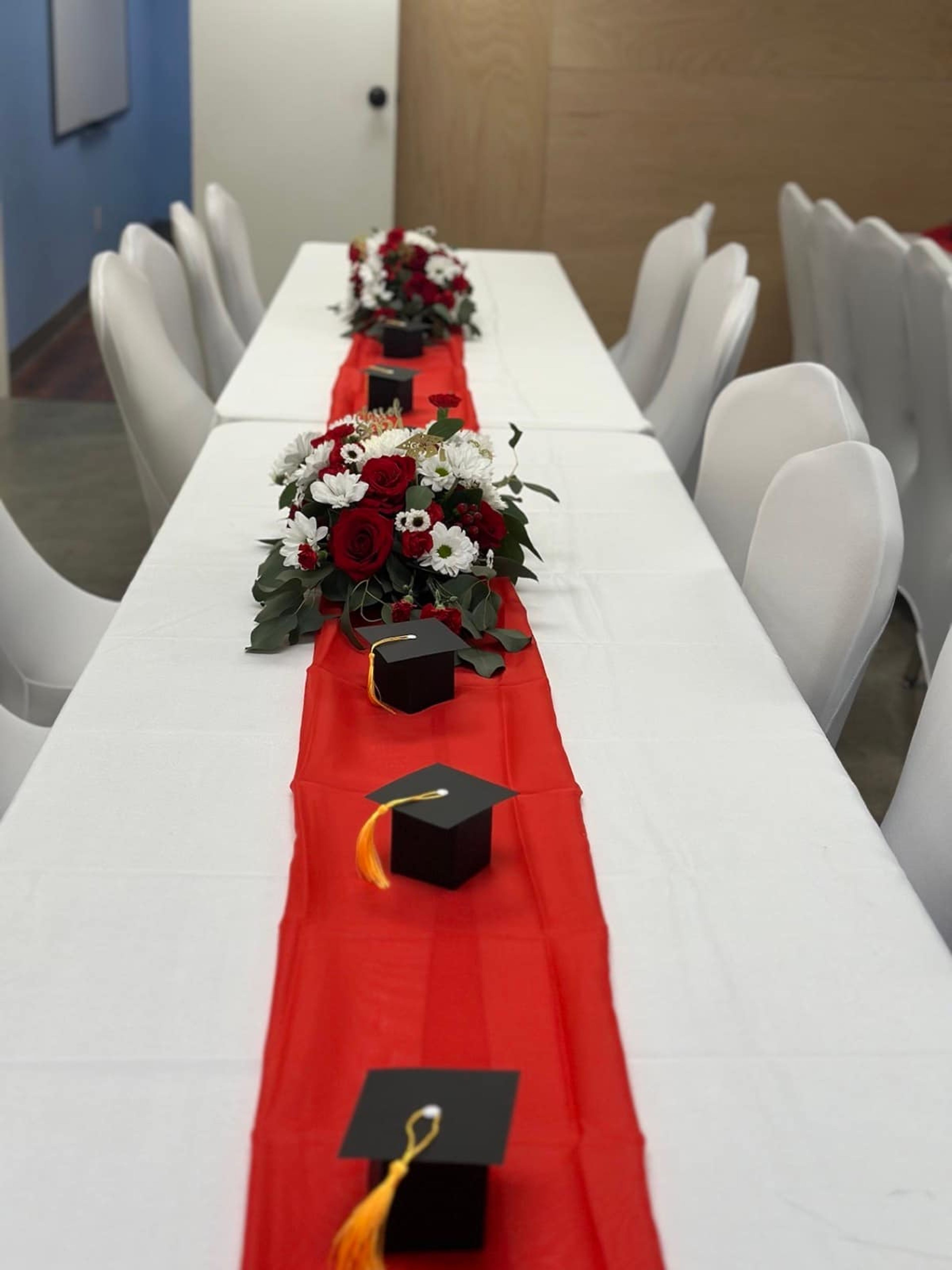 Colorful floral design for a graduation celebration