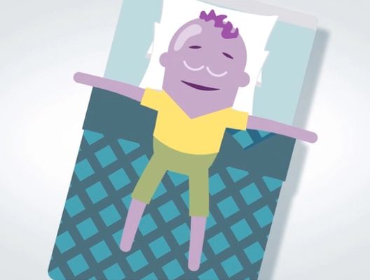 A cartoon of a person lying peacefully in bed