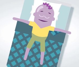 A cartoon of a person lying peacefully in bed