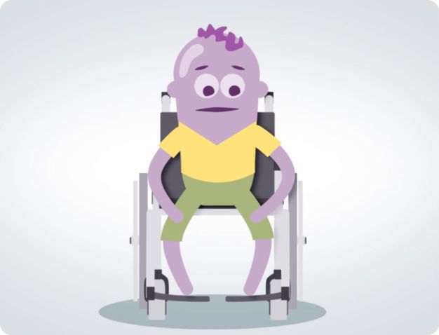 A cartoon person in a wheelchair