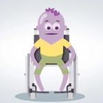 A cartoon person in a wheelchair