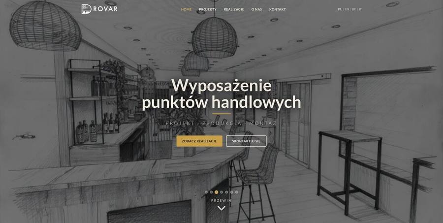 Drovar site, a full-screen hero over an interior render