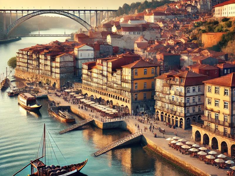 Porto Portugal in boat overlooking the bridge