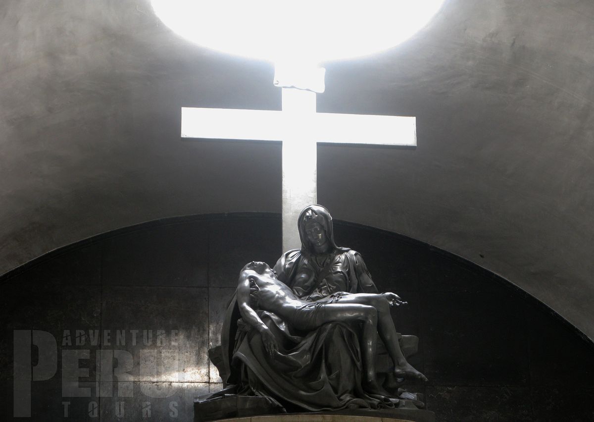 The famous sculpture "The Pieta"by Michelangelo, in Lampa Puno Peru.