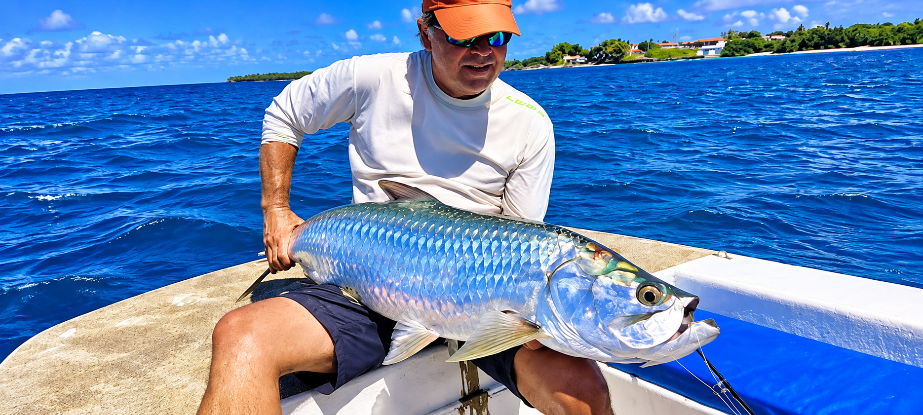 A tarpon held boatside, caught on the fly