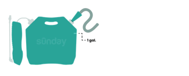 Illustration demonstrating how to fill Dandelion Doom herbicide pouch to 1-gallon mark