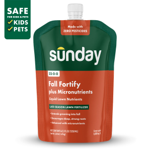 Sunday Fall Fortify Plus 42.3 fl oz liquid fall lawn fertilizer pouch with hose-end sprayer