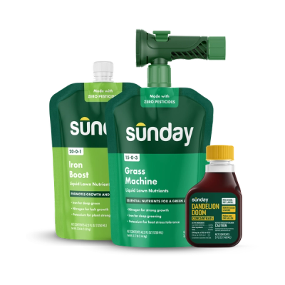 Spring Kickstart Kit includes Iron Boost and Grass Machine fertilizers and Dandelion Doom weed killer