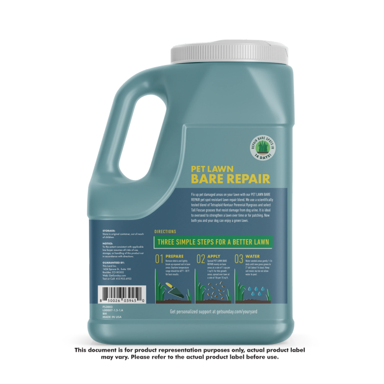 Pet Lawn Bare Repair back of package image
