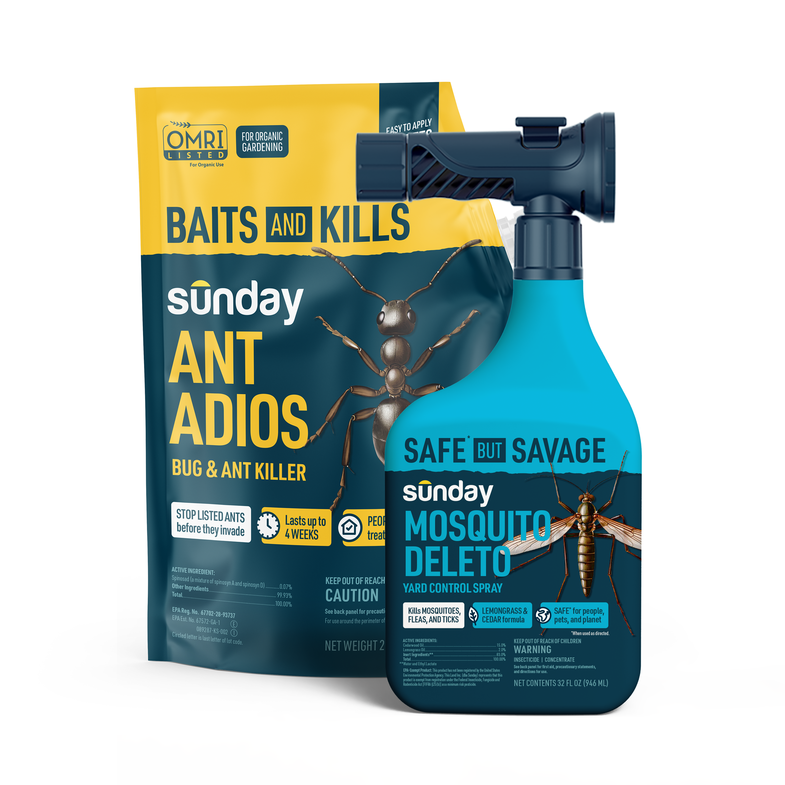 Mosquito Deleto Bug Control Spray & Repellent, Nix Ticks Bug Control Spray and Ant Adios Insect & Ant Killer