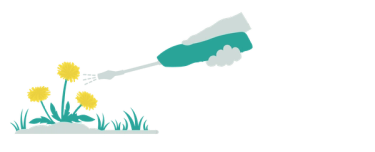 Illustration demonstrating how to apply Dandelion Doom concentrate to weeds