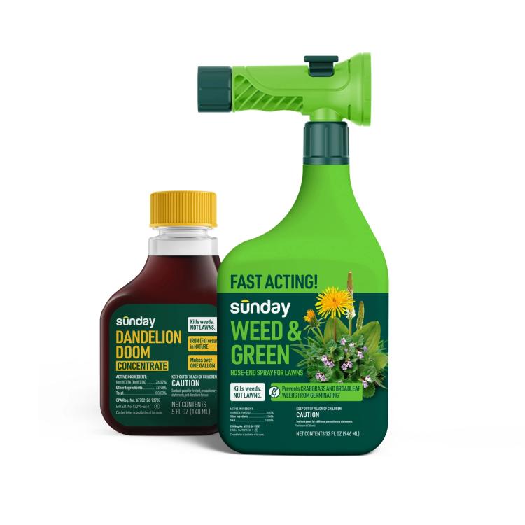 Pre-emergent & Post-emergent Weed Kit includes: Weed & Green Sprayer, Weed & Green , Dandelion Doom Herbicide Concentrate Refill, Sunday Herbicide Pouch, and Wand Sprayer