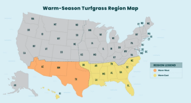 Sunday's map of Southern lawns or warm-season grass type lawns