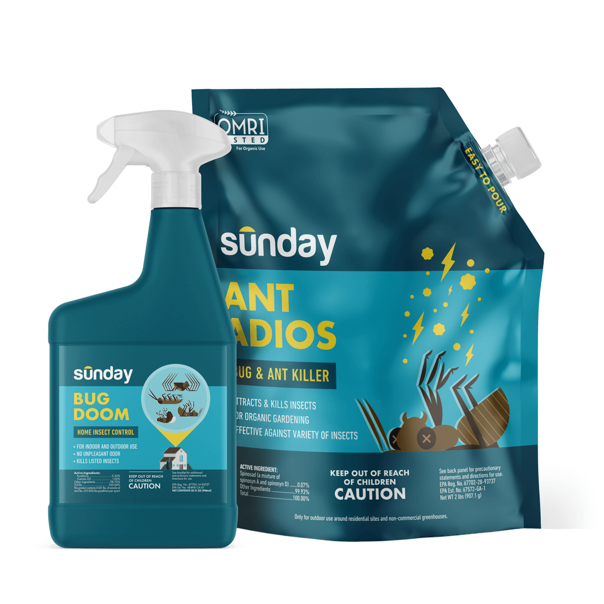 Ant Adios Insect & Ant Killer, Bug Doom Indoor Insect Spray, and Trigger Sprayer