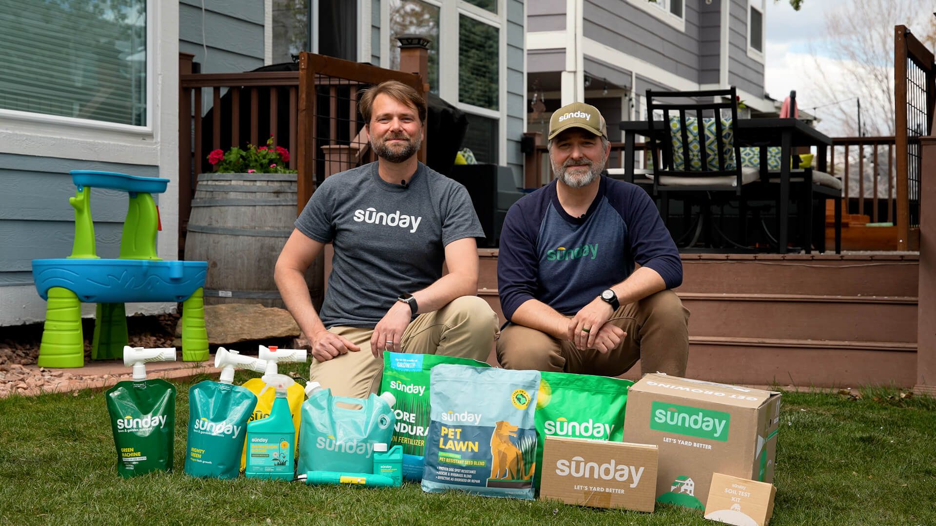 Founders with Sunday products in backyard
