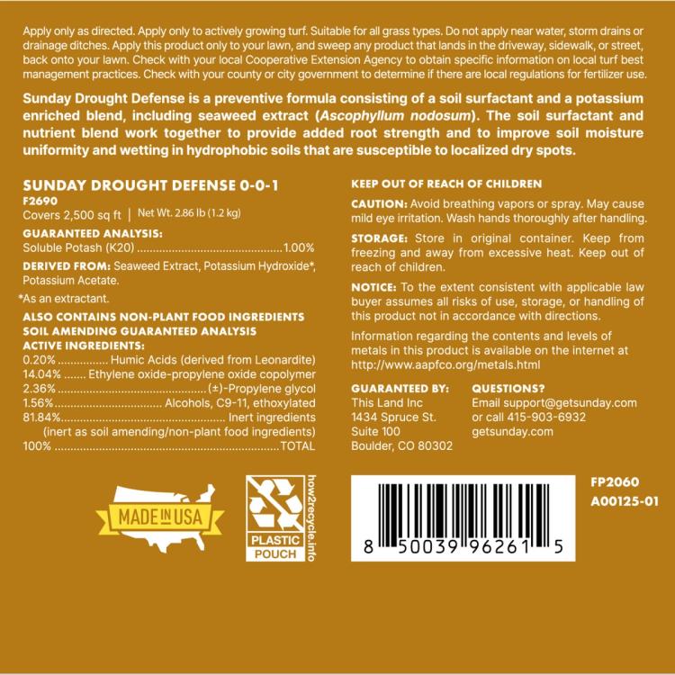 Drought Defense surfactant ingredients label
