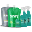 Sunday Texas Green Lawn Kit with fertilizer pouches, weed control sprayer, and herbicide bottles for fall lawn care