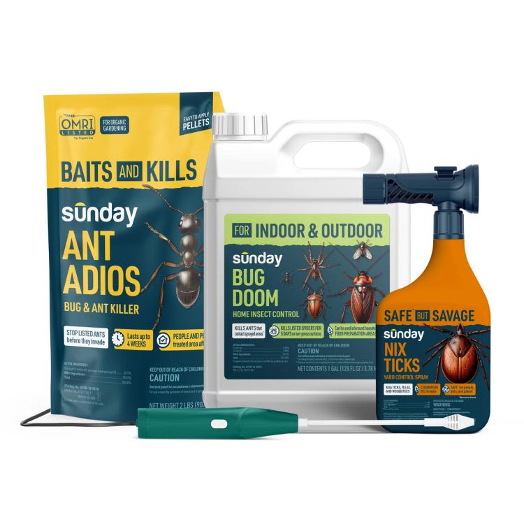 Crawling Pest Protection Kit includes: Nix Ticks Bug Control Spray, Ant Adios Insect & Ant Killer, Motorized Wand Sprayer, and Bug Doom Home Barrier Spray